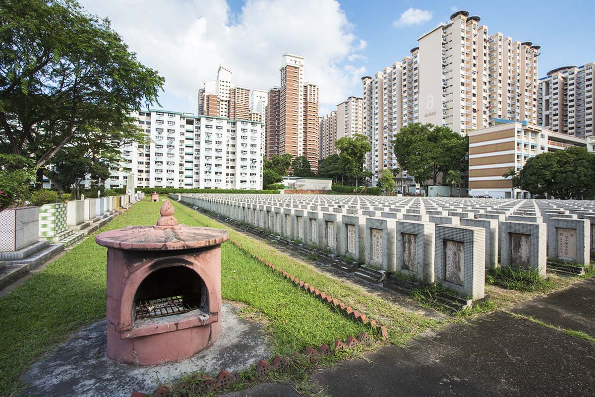 Oddly placed cemetery surrounded by urban buildings